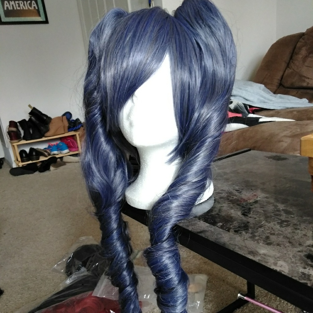 Grey/blue pigtail wig
